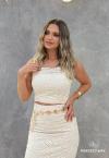 CONJUNTO FEMININO CROPPED + SAIA MIDI BEGE PERFECT WAY