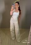 CALÇA FEMININA WIDE LEG COM BOLSOS OFF WHITE PERFECT WAY
