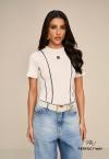 T-SHIRT DET METAL FRENTE  FEMININA OFF WHITE C/ PRETO PERFECT WAY