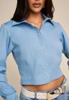 CAMISA VISTA PUNHOS BOTAO FEMININA AZUL PERFECT WAY