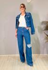 CALÇA WIDE LEG JEANS PUIDOS FEMININA azul jeans PERFECT WAY