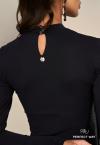 BLUSA DECOTE GOTA C/ BOTAO  FEMININA PRETO PERFECT WAY