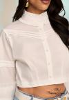 CAMISA CROPPED BABADO E FRANZIDO NA GOLA E PUNHOS FEMININO OFF WHITE PERFECT WAY