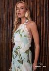 VESTIDO LONGO FEMININO ESTAMPADO OFF WHITE COM VERDE PERFECT WAY