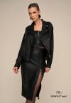 SAIA MIDI COURO SINTETICO (PU) COM FENDA FEMININA PRETO PERFECT WAY