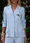 BLAZER C/ RECORTE A FIO E GALÃO , BORD IND FEMININO AZUL PERFECT WAY