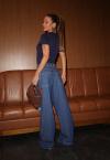 CALÇA WIDE LEG JEANS PUIDOS FEMININA azul jeans PERFECT WAY