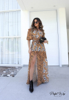 vestido longo estampa exclusiva MARROM / PRETO PERFECT WAY