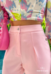 CONJUNTO CROPPED ESTAMPADO + CALÇA WIDE LEG VERDE / ROSA PERFECT WAY