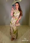 VESTIDO FEMININO MAX MIDI bege c/ verde PERFECT WAY