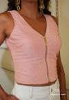 CROPPED MALHA PLISSADA DECOTE V C/ ZIPER FEMININO ROSA QUARTZO PERFECT WAY