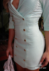 VESTIDO BLAZER TRANSPASSADO COM BOTÕES off white c/ verde fluor PERFECT WAY