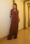 CAMISA C/ DET DE GUIPIR MANGAS FEMININA cacau c/ bege PERFECT WAY