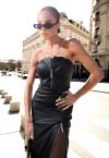 SAIA MIDI COURO SINTETICO (PU) COM FENDA FEMININA PRETO PERFECT WAY