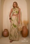 VESTIDO FEMININO MAX MIDI bege c/ verde PERFECT WAY