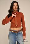 CAMISA CROPPED C/ GRAVATA DET ZIPER FEMININA amendoa PERFECT WAY