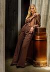 CONJUNTO FEMININO COLETE + CALÇA WID LEG    marrom PERFECT WAY