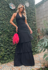 VESTIDO LONGO FRENTE UNICA C/ DETALHES  PRETO PERFECT WAY