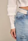 CAMISA CROPPED BABADO E FRANZIDO NA GOLA E PUNHOS FEMININO OFF WHITE PERFECT WAY