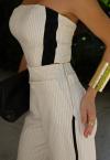 CROPPED RISCA DEGIZ SEM ALÇA DET LATERAL COM AMARRAÇÃO FEMININO OFF WHITE COM PRETO PERFECT WAY