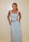 SAIA MAX MIIDI C/ BOLSOS REC A FIO C/ GALOES FEMININA AZUL PERFECT WAY