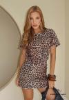 SHORTS SAIA FEMININO ESTAMPADO BEGE COM PRETO PERFECT WAY