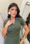 VESTIDO CURTO COM VIVO C/ BOTÕES VERDE C/ OFF WHITE PERFECT WAY