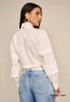 CAMISA CROPPED BABADO E FRANZIDO NA GOLA E PUNHOS FEMININO OFF WHITE PERFECT WAY