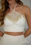 CROPPED FEMININO COM BORDADO MANUAL 509 CRU PERFECT WAY