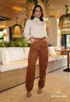 CALÇA BALLOON FEMININA COM BOLSO CARGO FERRUGEM PERFECT WAY