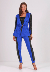 CONJUNTO BLAZER COM RECORTE DE PAETÊ + CROPPED + CALÇA  AZUL COM PRETO PERFECT WAY