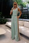 CALÇA ALFAIATARIA CORTE RETO E VIVO VERDE MENTA C/ CAPUCCINO PERFECT WAY