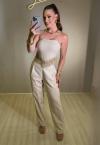 CROPPED FEMININO COM BORDADO MANUAL 624 CRU COM LUREX DOURADO PERFECT WAY