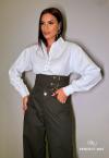 CONJUNTO FEMININO CAMISA + CALÇA C/ CINTO OFF WHITE C/ VERDE MILITAR PERFECT WAY