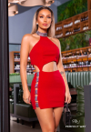 VESTIDO JUSTO C/ BORDADO VERMELHO PERFECT WAY