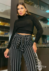 CALÇA ALFAIATARIA PRETO COM LISTRA PERFECT WAY