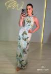 VESTIDO LONGO FEMININO ESTAMPADO OFF WHITE COM VERDE PERFECT WAY