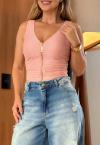 CROPPED MALHA PLISSADA DECOTE V C/ ZIPER FEMININO ROSA QUARTZO PERFECT WAY