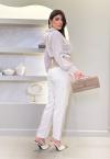 CAMISA BORD INDUSTRIAL C/ FENDA + GRAVATA  FEMININA OFF WHITE C/ FENDI PERFECT WAY