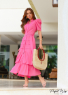 VESTIDO MIDI COM BABADO rosa PERFECT WAY