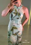 VESTIDO LONGO FEMININO ESTAMPADO OFF WHITE COM VERDE PERFECT WAY