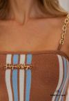 VESTIDO FEMININO MIDI TRICO MARROM / AZUL PERFECT WAY