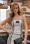 CONJUNTO FEMININO CROPPED + SAIA MIDI CINZA C/ PRETO PERFECT WAY