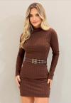 VESTIDO CURTO GOLA ALTA  FEMININO MARROM CAFÉ PERFECT WAY