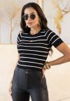 T- SHIRT  TRICO FEMININA preto c/ listra off WHITE PERFECT WAY