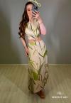 VESTIDO FEMININO MAX MIDI bege c/ verde PERFECT WAY