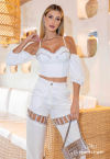 CONJUNTO CROPPED + CALÇA C/ BORDADO OFF WHITE PERFECT WAY