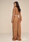 CALÇA WIDE LEG COM BOLSO FEMININA CARAMELO PERFECT WAY