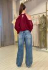 BLUSA MANGAS C/ ABERTURA FEMININA BURGUNDY PERFECT WAY