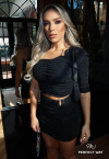 CONJUNTO CROPPED + SAIA CURTA PRETO PERFECT WAY